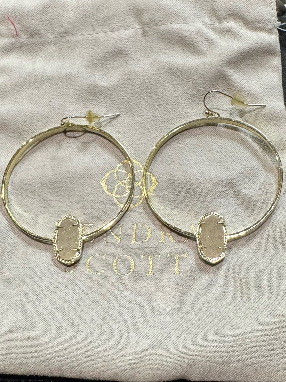 Kendra Scott 14k Gold plated Hoop Earrings with Oval Stone Accents